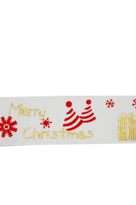 25mm Grosgrain Ribbon - White Merry Christmas - TEM IMPORTS™