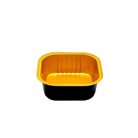 300mL Square Aluminium Foil Cake Tin Black & Gold Series - Ribbed Wall