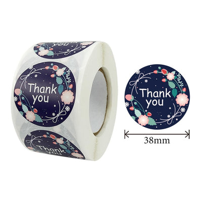 Black Seal Label Stickers Roll Flowers & Bow 'Thank You' - TEM IMPORTS™