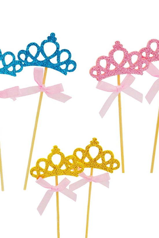 Gold Crown With Pink Bow Cake Topper - Pack of 2 - TEM IMPORTS™