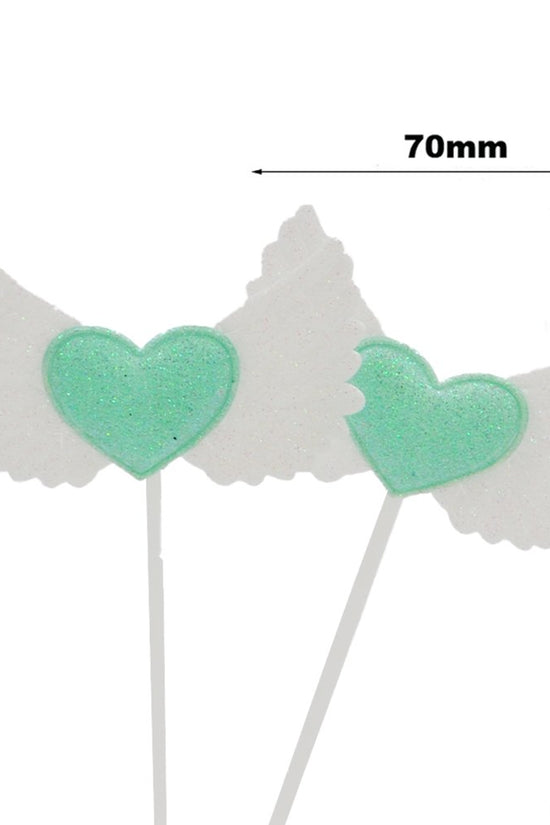 Green Teal Heart & Wings Cake Topper - Pack of 2 - TEM IMPORTS™