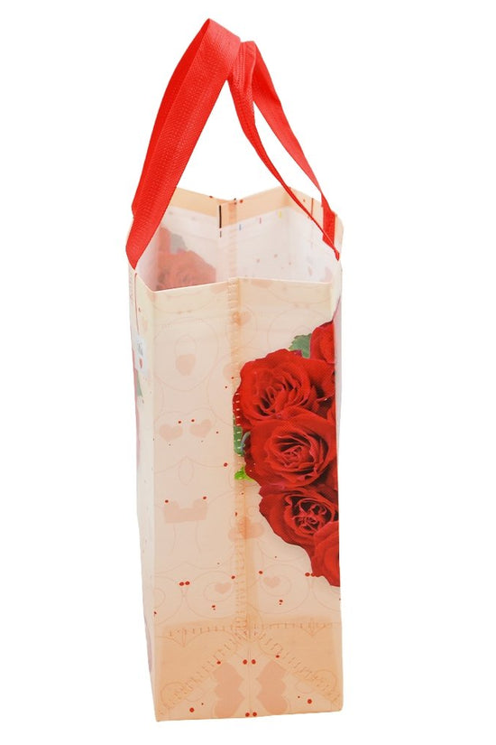 Medium Red Heart Roses Coated Non Woven Bags - Pk10 - TEM IMPORTS™