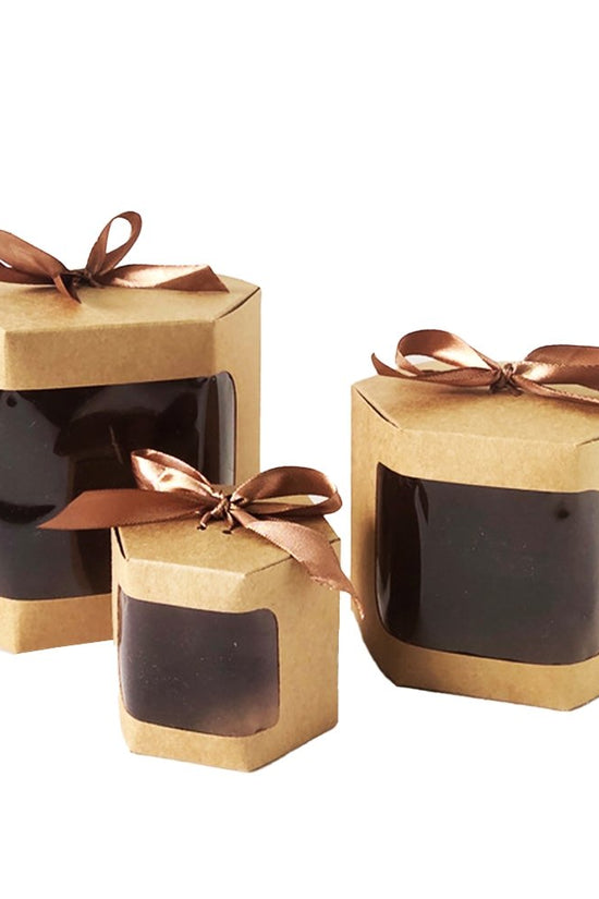 Mini Hexagon Kraft Brown Paper Box With Ribbon - TEM IMPORTS™