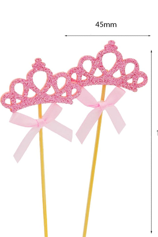 Pink Crown With Pink Bow Cake Topper - Pack of 2 - TEM IMPORTS™