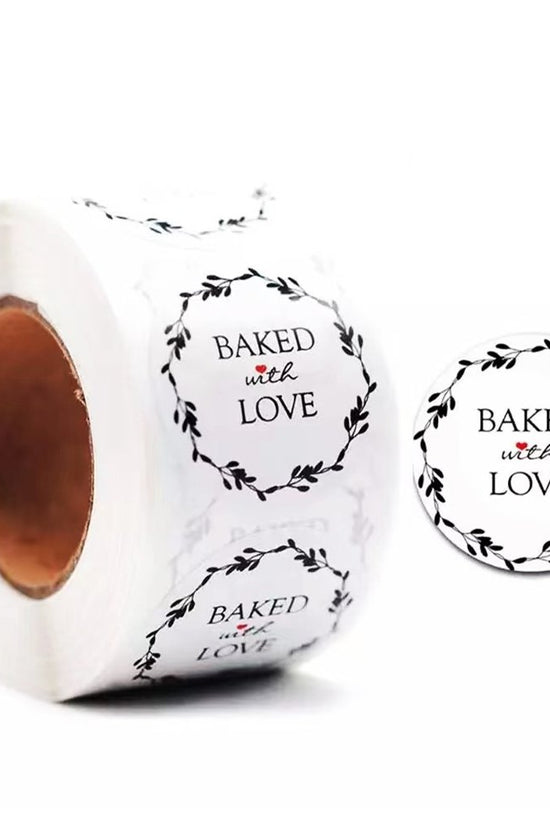 White Seal Label Stickers Roll 'Baked with Love' - TEM IMPORTS™